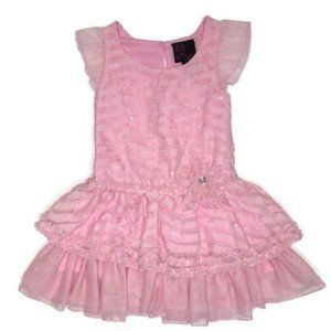 Girls rule pink ruffle sparkle glitter holographic tutu tulle dress with flower